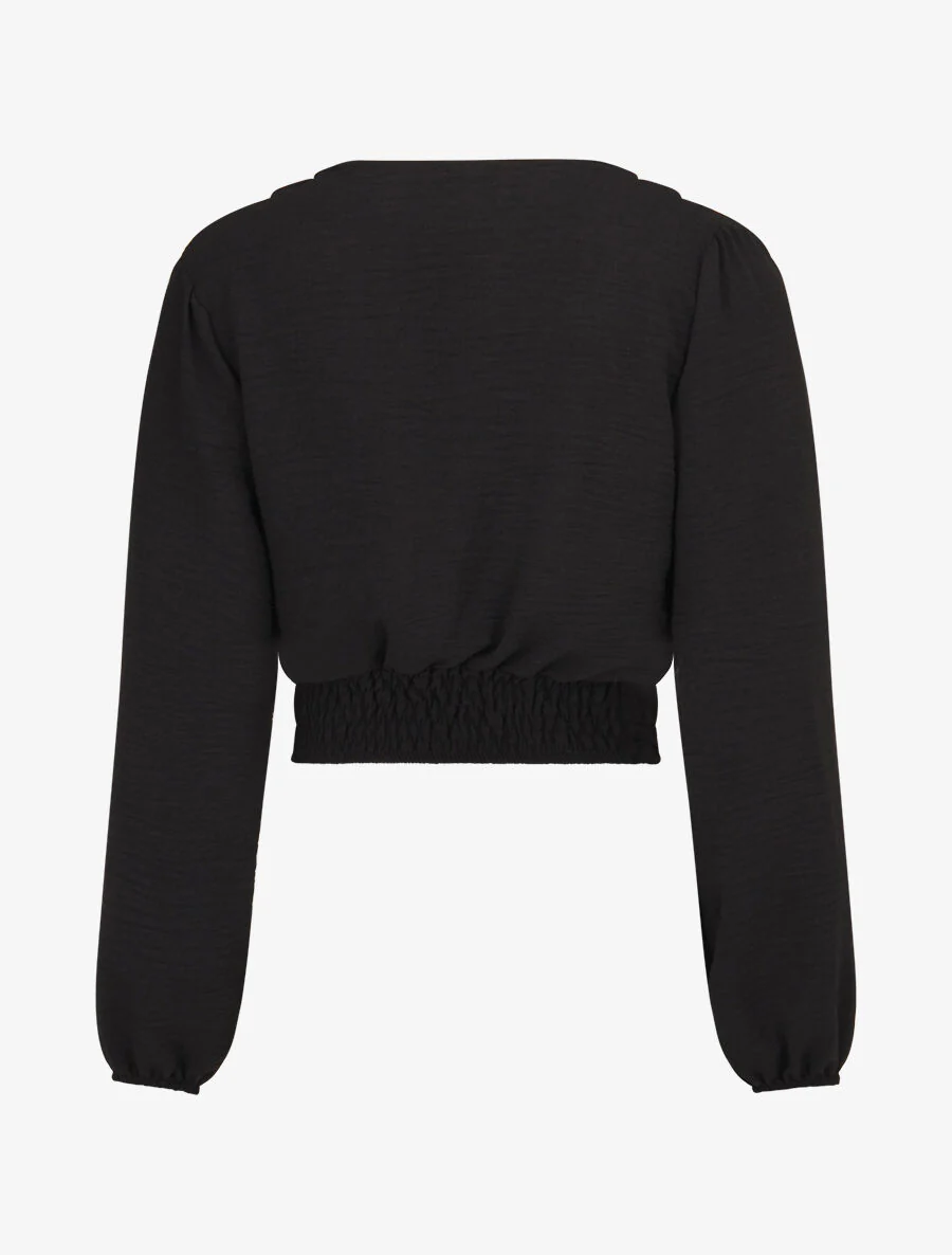 Crop-top met omslagkraag - Zwart - Image 2