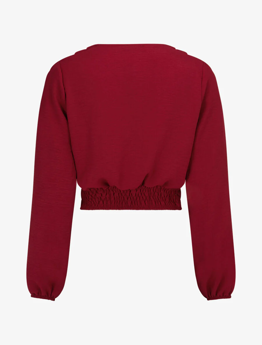 Crop-top met omslagkraag - bordeauxrood - Image 2