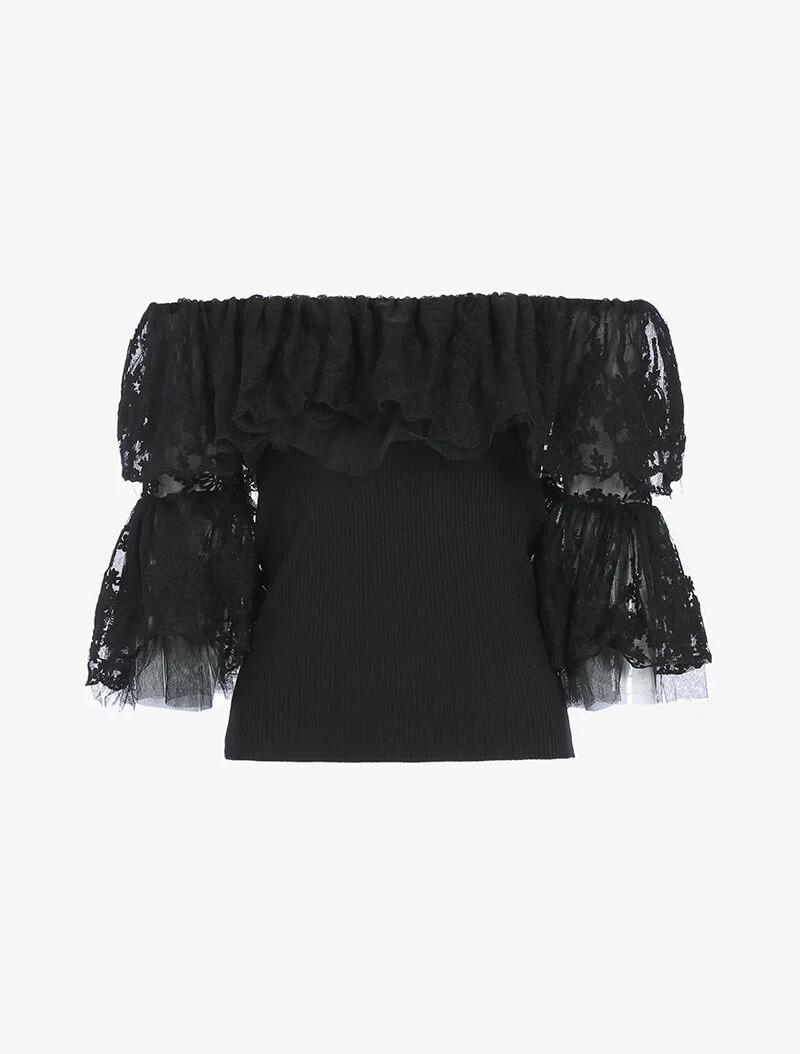 Crop top met ruches - zwart