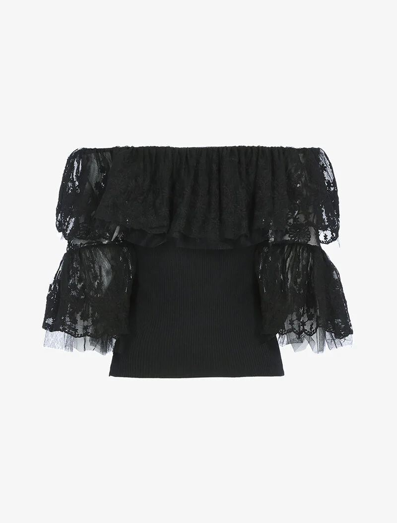 Crop top met ruches - zwart - Image 2