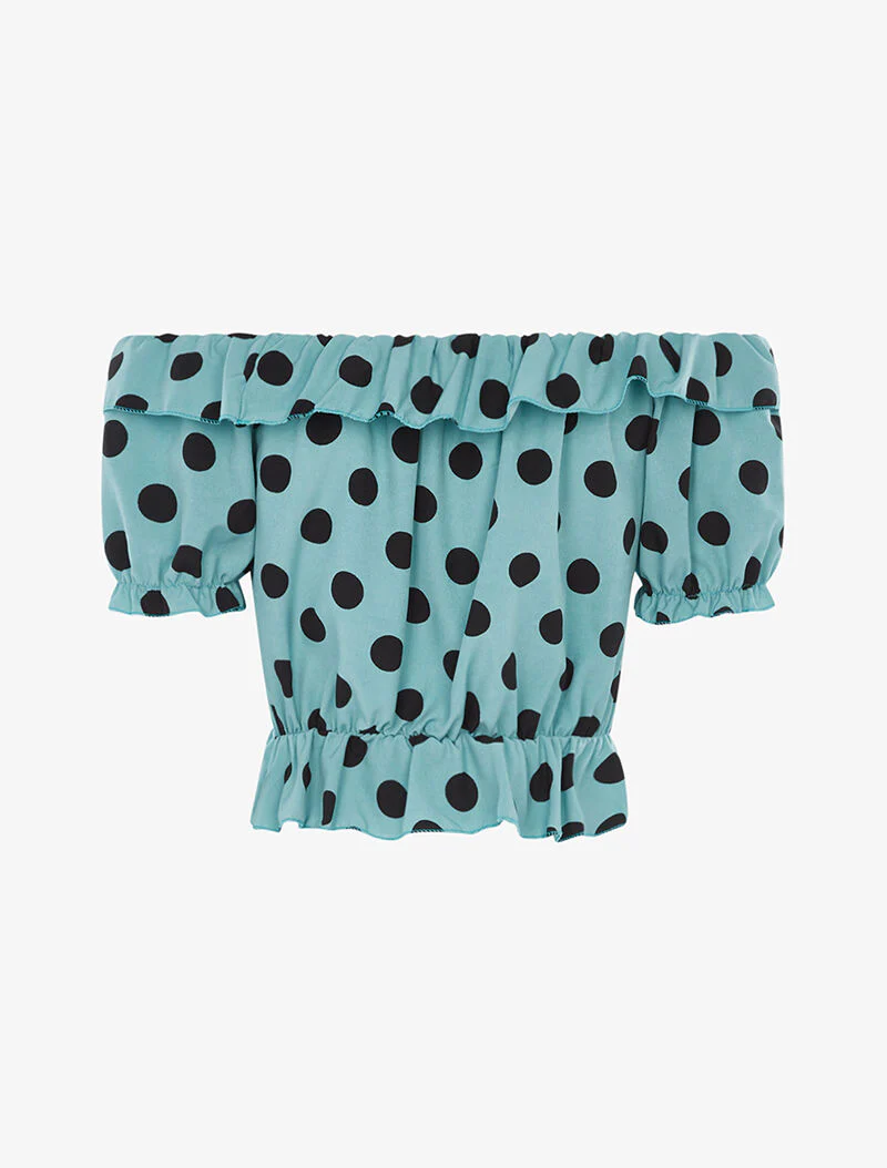 Satijnen crop top met stippen - turquoise - Image 2