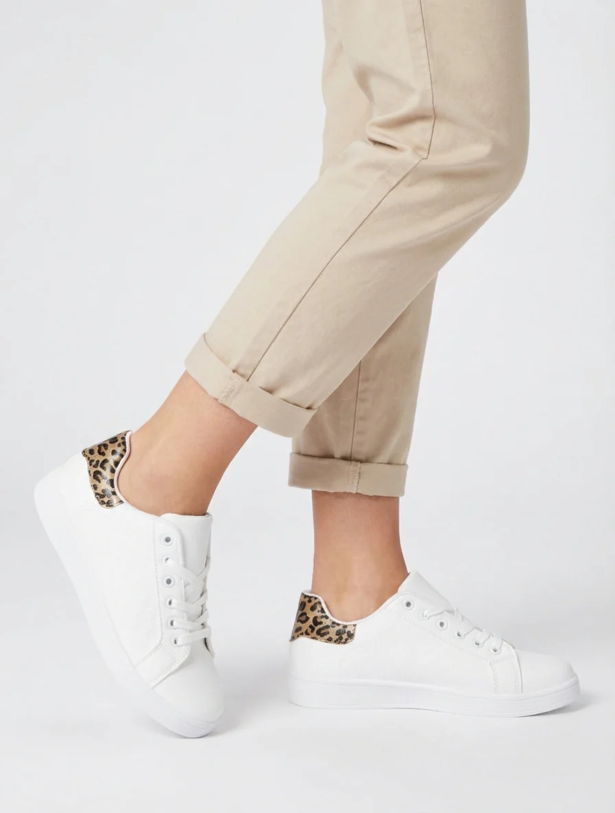 Damesschoenen met schaakbordpatroon en luipaardaccent. - Beige - Image 5