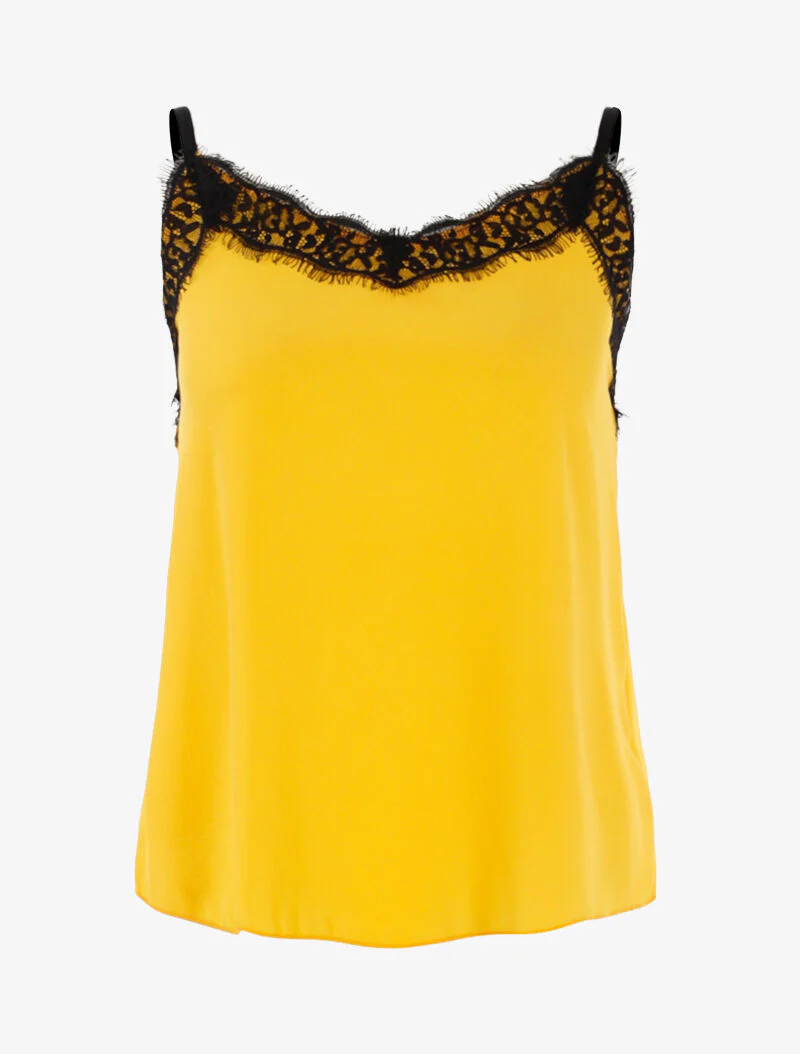 Crêpe-effect tanktop met kanten rand - geel