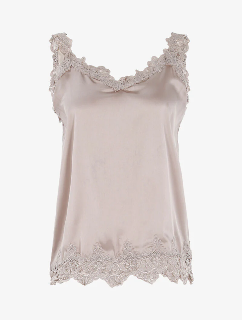 Gehaakte tanktop met randen - beige