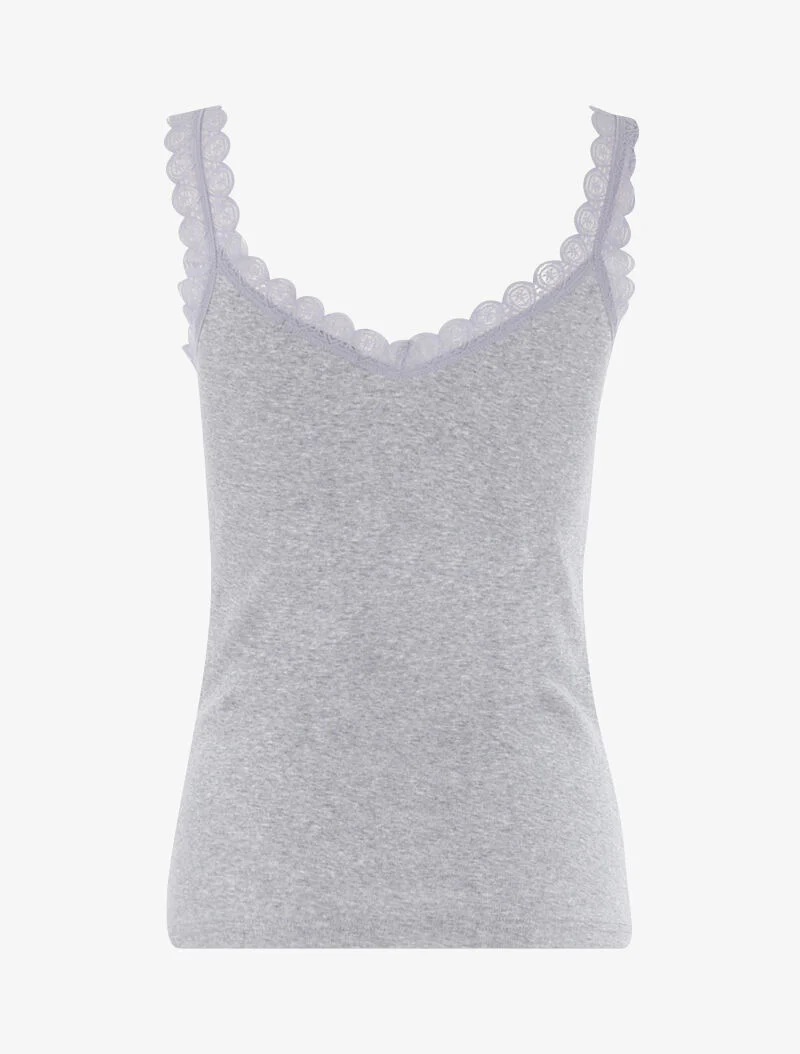 Tanktop met kanten halslijn en bandjes - lichtgrijs - Image 2