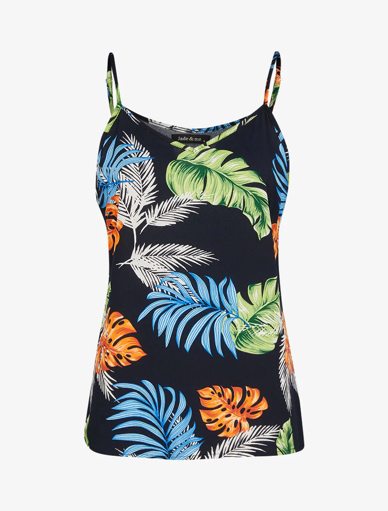 Tanktop met tropisch bladerenprint - marineblauw