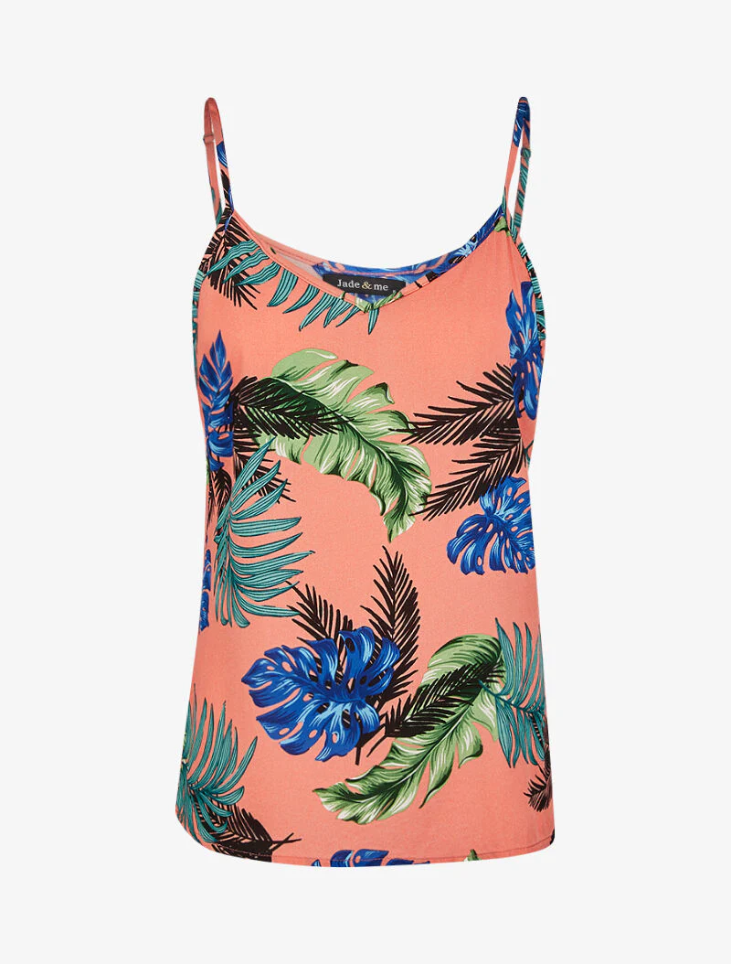 Tanktop met tropische bladerenprint - koraal
