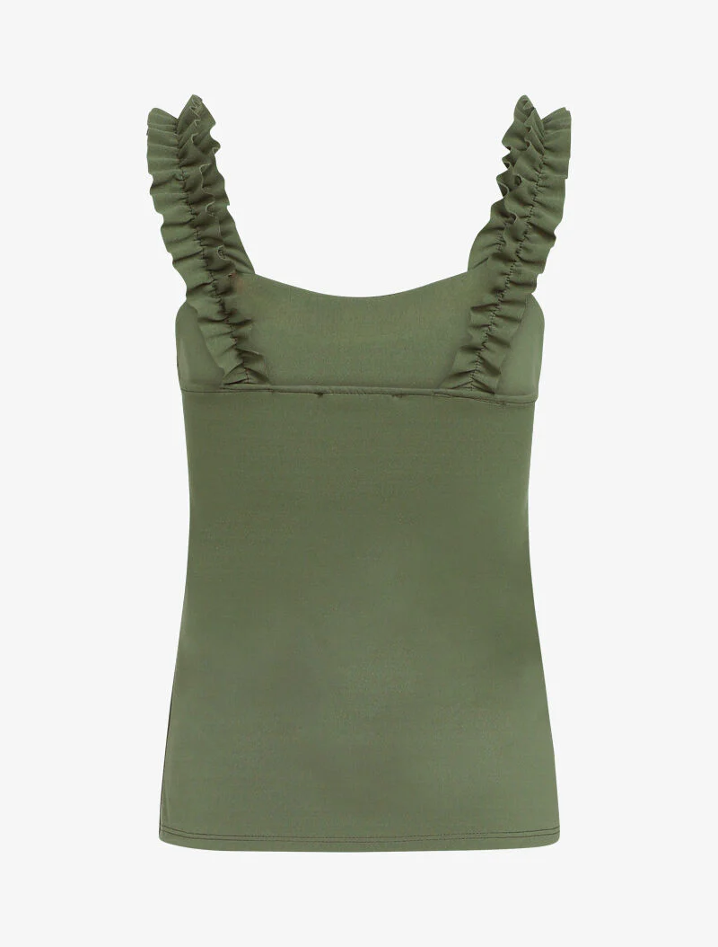 Mouwloos top met ruches bandjes - kaki - Image 3