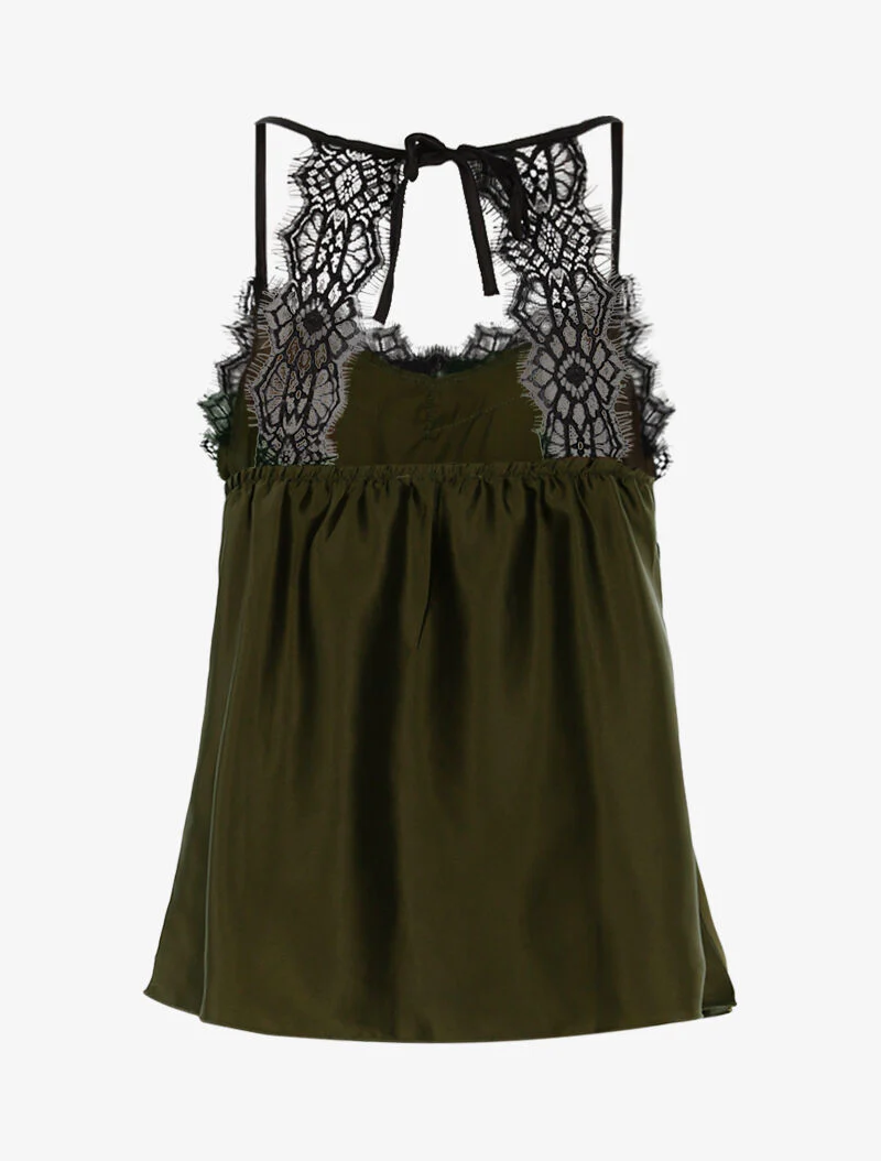 Satijnen tanktop met kanten rand - kaki - Image 2