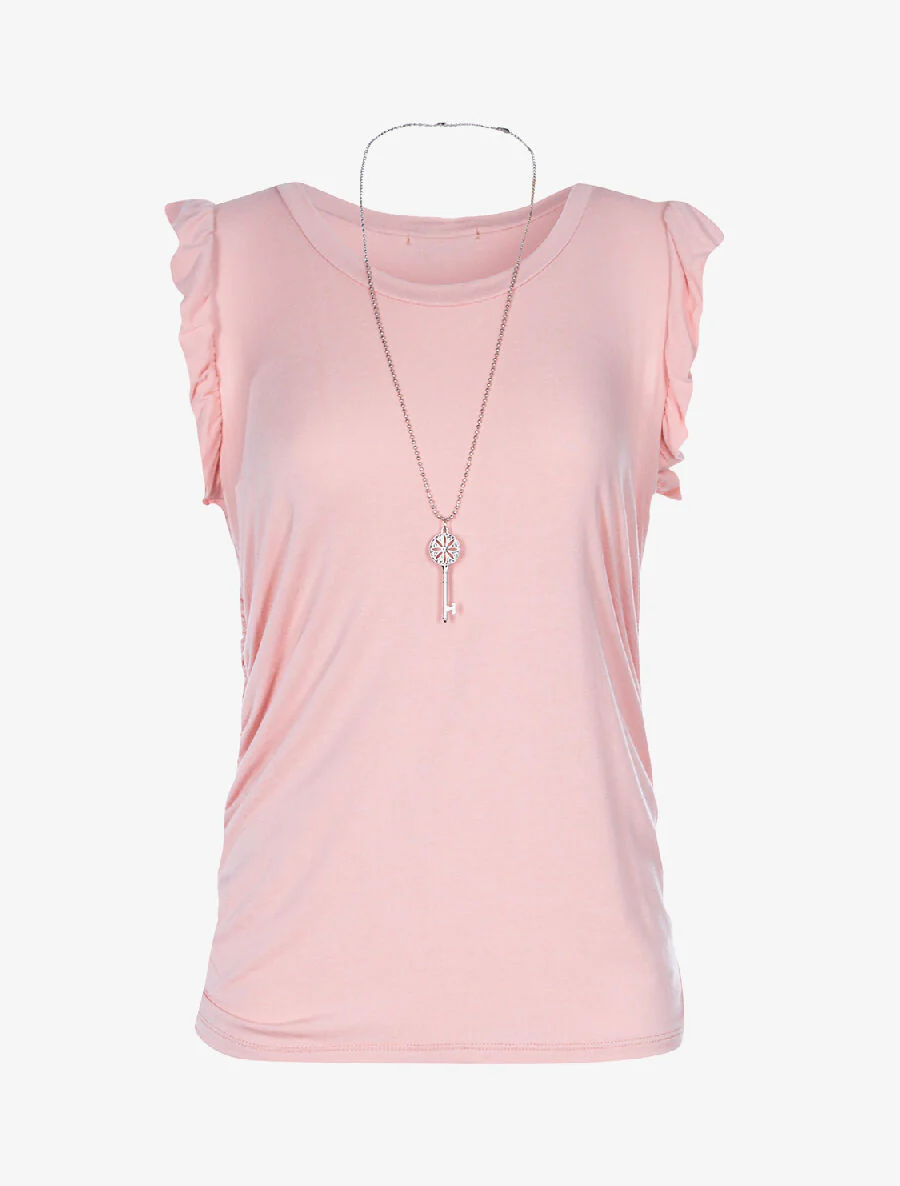 Mouwloos top met ruches op de schouders - roze