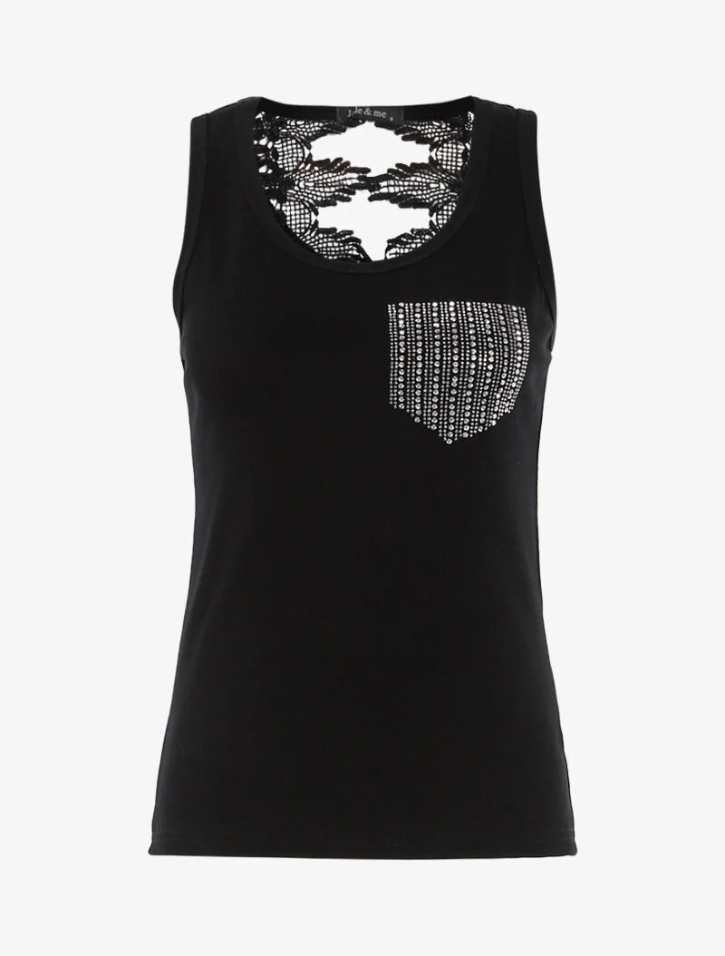 Strass tanktop in de vorm van een zak - zwart