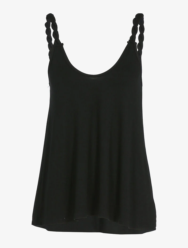 Vloeiende tanktop met gedraaide bandjes - zwart