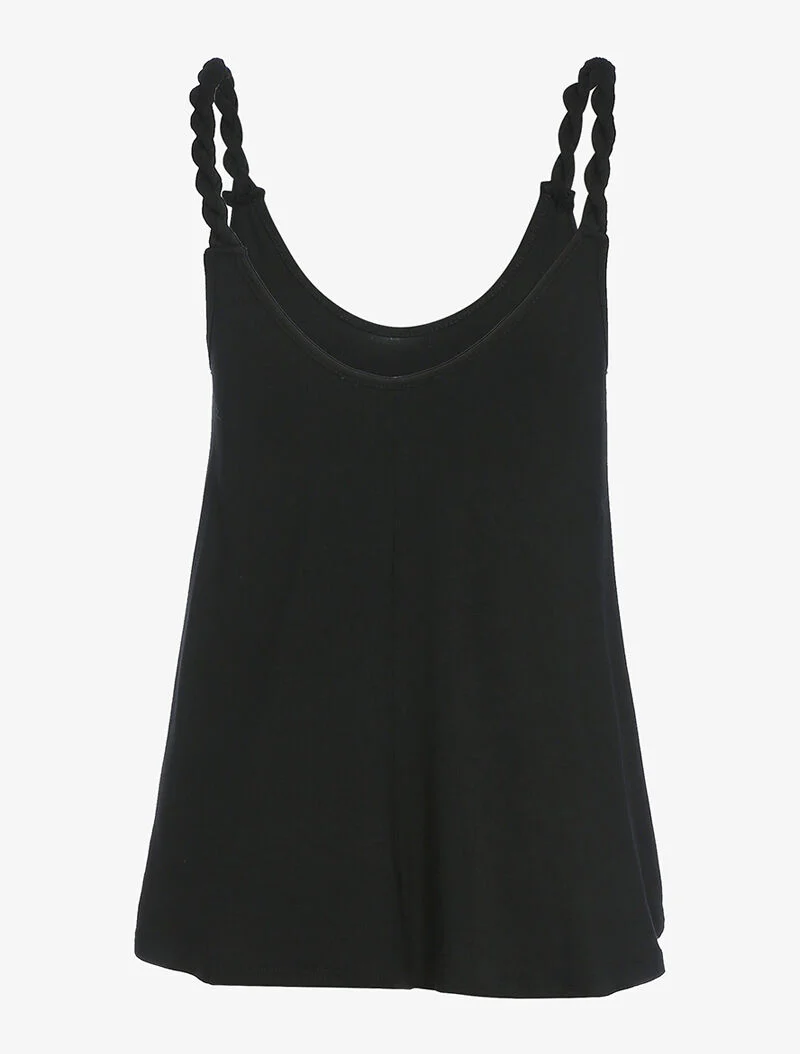 Vloeiende tanktop met gedraaide bandjes - zwart - Image 2