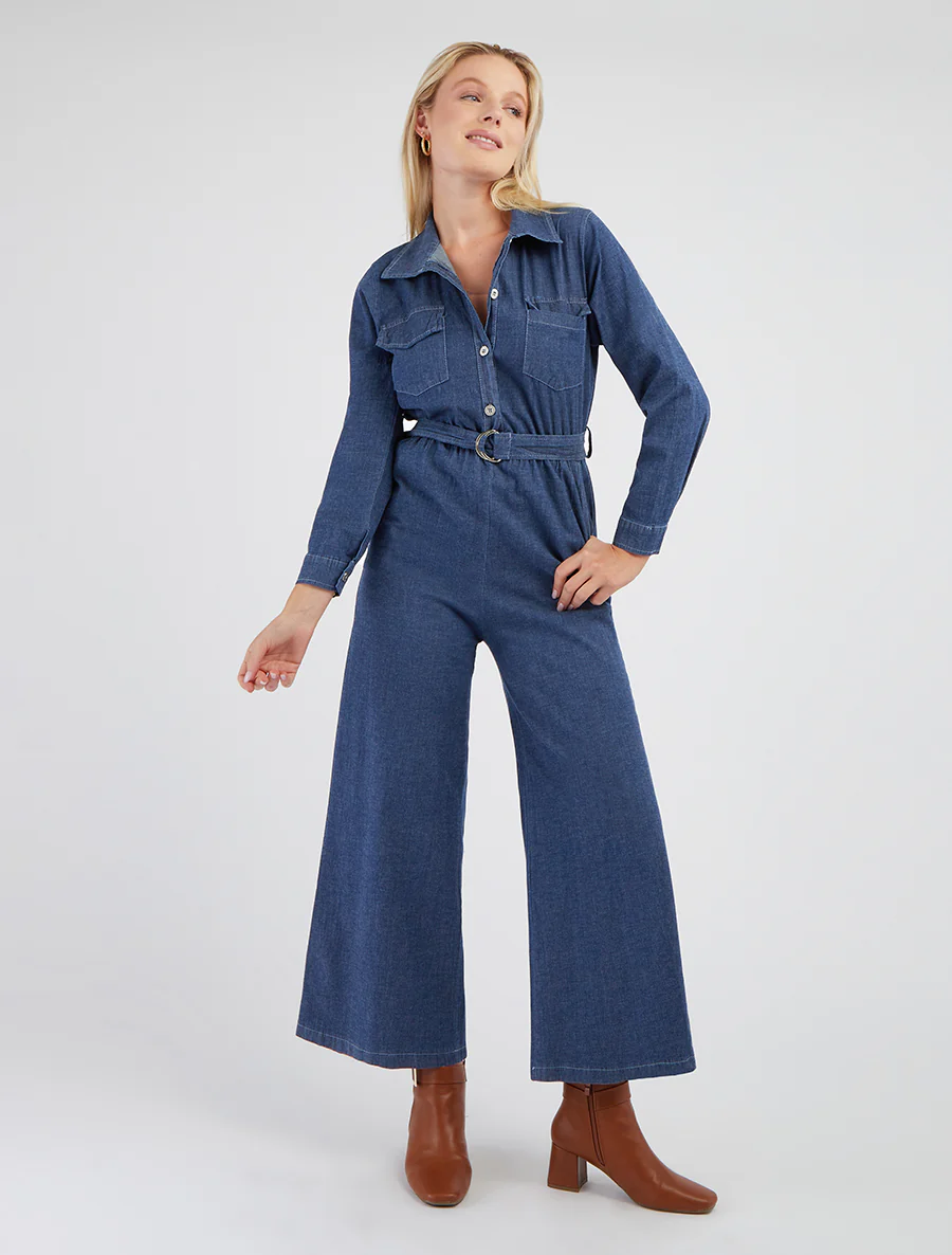 Denim jumpsuit met elastische tailleband - Blauwe denim - Image 4