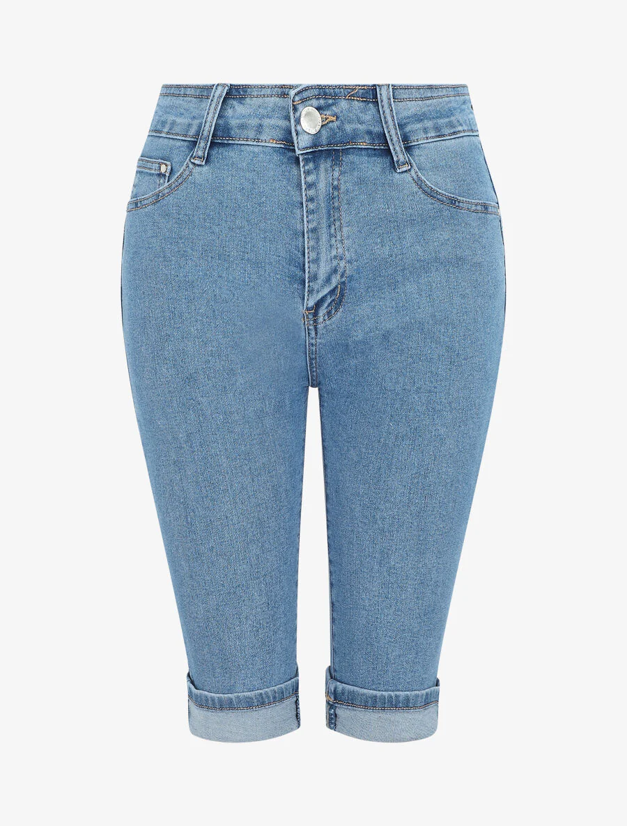 Denim push-up bermuda shorts met zoom - blauw