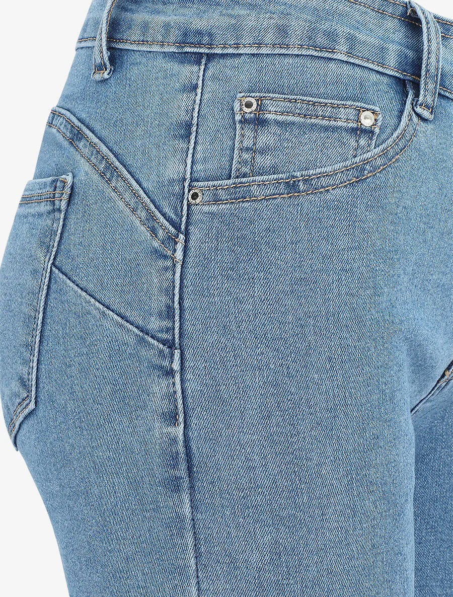 Denim push-up bermuda shorts met zoom - blauw - Image 3