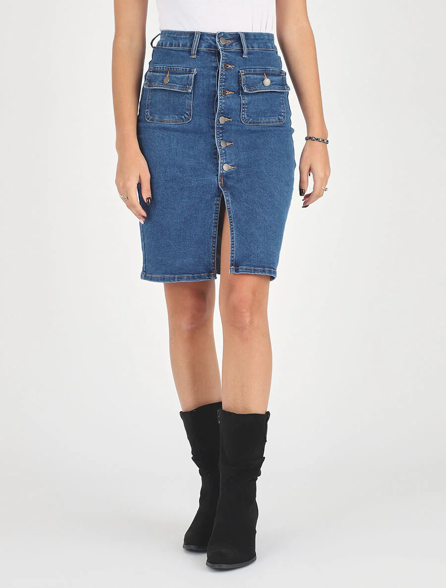 Denim rok met knoopsluiting - blauw - Image 4
