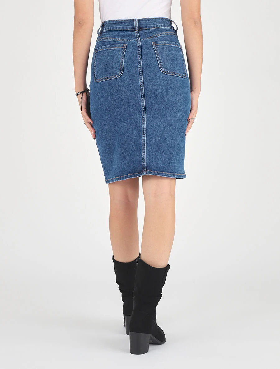 Denim rok met knoopsluiting - blauw - Image 5