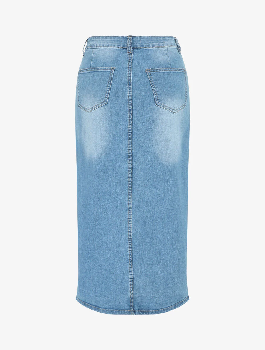Denim rok met split aan de voorkant - blauw - Image 2