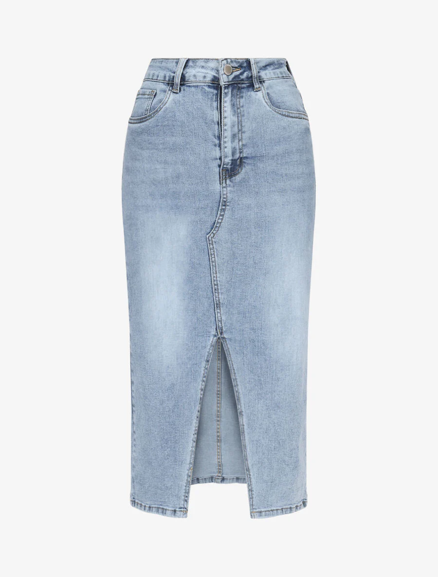 Denim rok met split - blauw