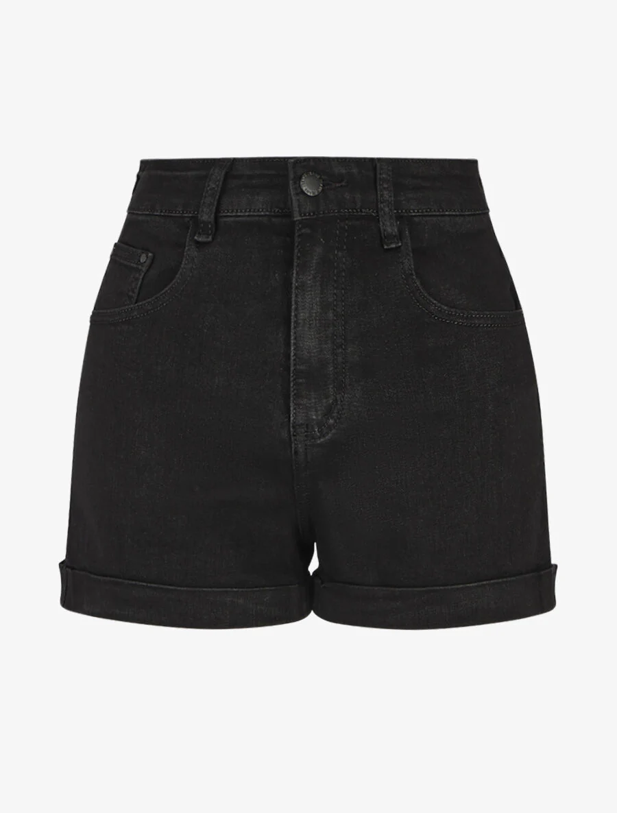 Denim shorts met zomen - zwart
