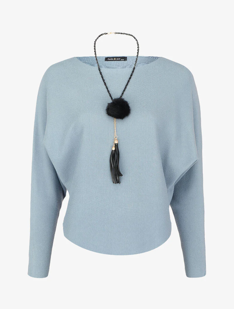 Dolmanmouw trui met afgeronde zoom - Blauw