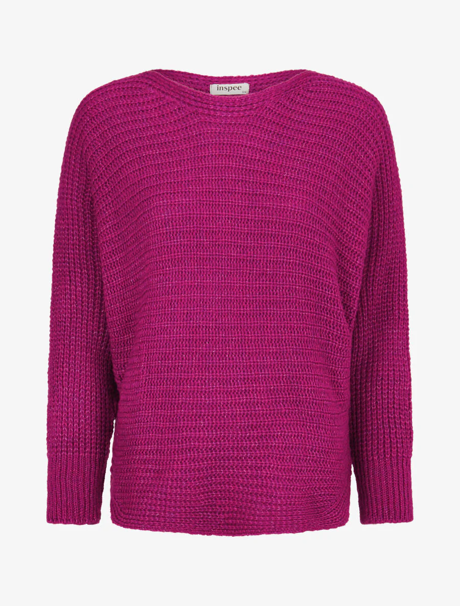 Dolman-trui in grof ribbreisel - violet