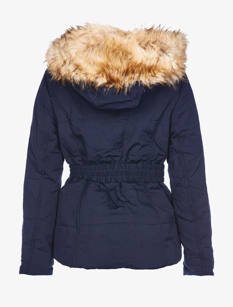 Donsjas met afneembare bontkraag - marine/beige - Image 2