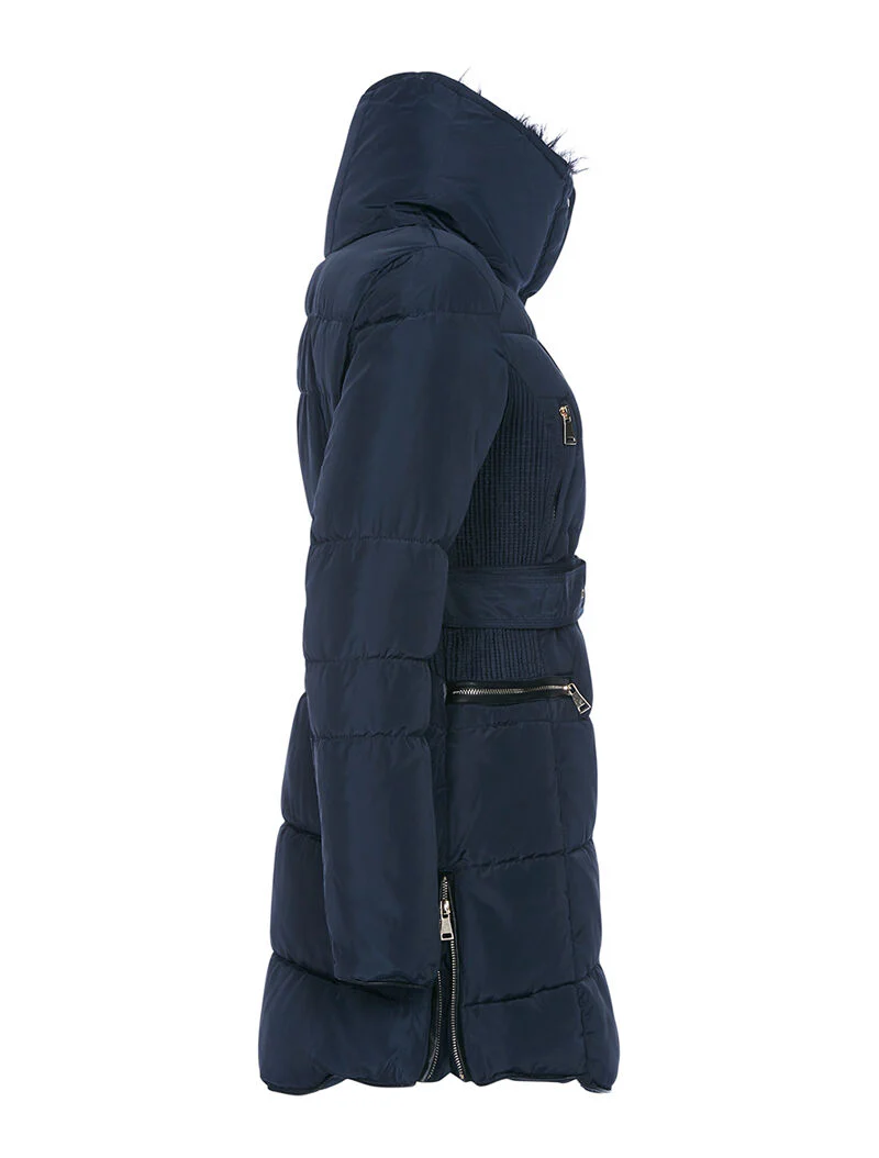 Donsjas met bontkraag en stretch ribbels - marine - Image 3