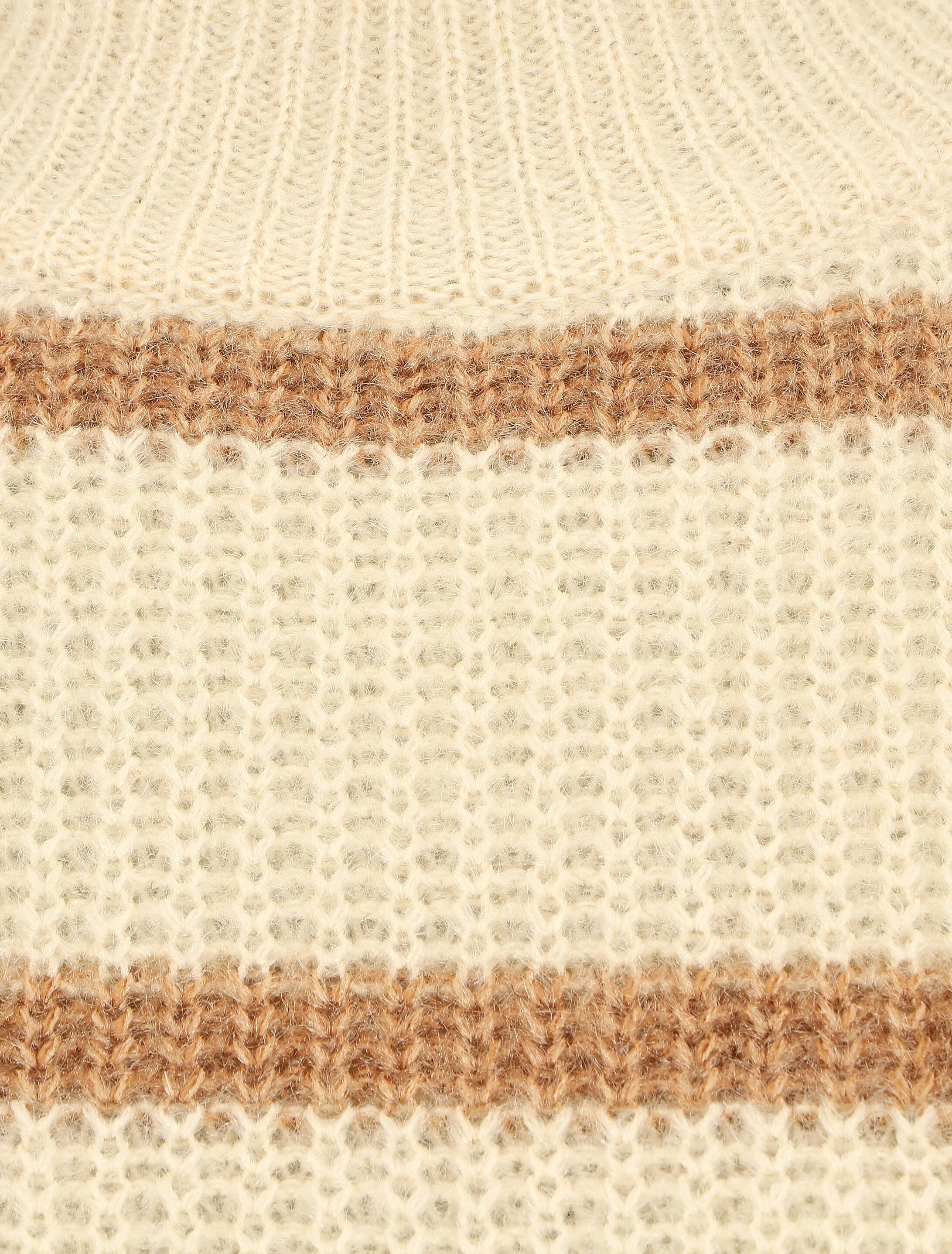 Donzige trui met opstaande kraag en strepen - beige - Image 3