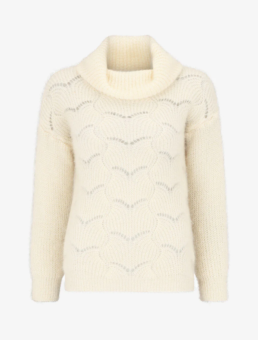 Donzige trui met rolkraag - Beige