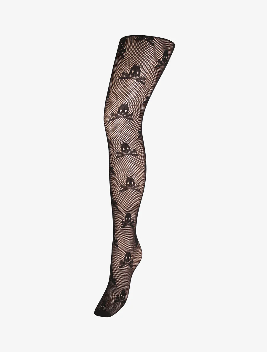 Visnetpanty's met doodshoofdmotief - Zwart