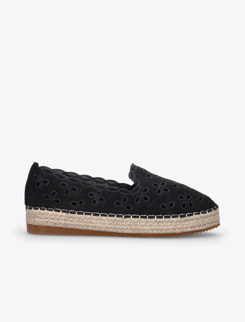 Doorgestikte espadrilles met ajour-effect - zwart