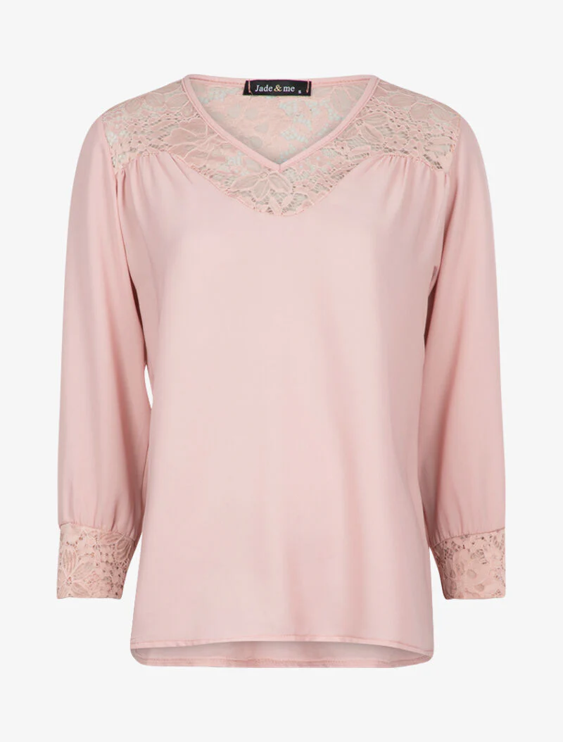 Doorschijnende blouse met kanten details - roze