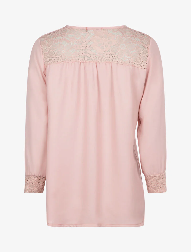 Doorschijnende blouse met kanten details - roze - Image 2
