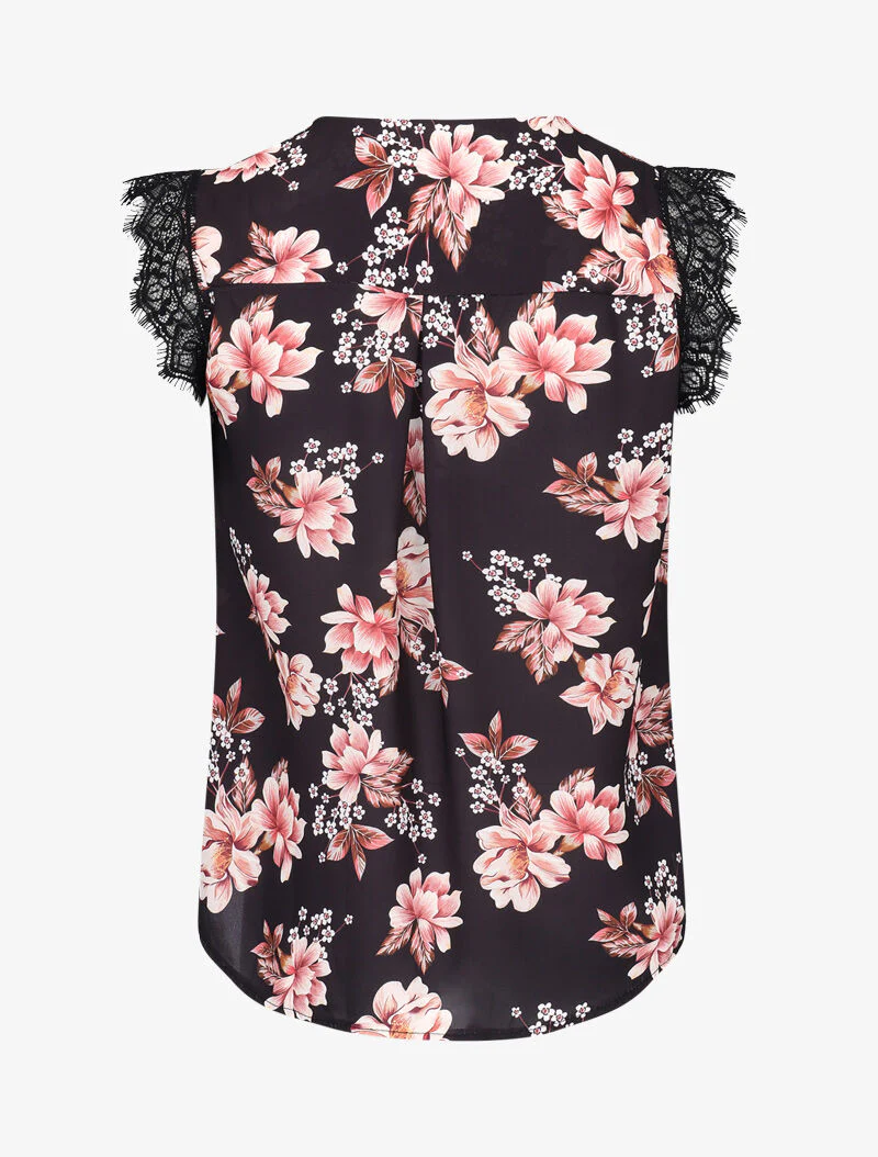 Doorschijnende blouse met V-hals en plooien - zwart - Image 2