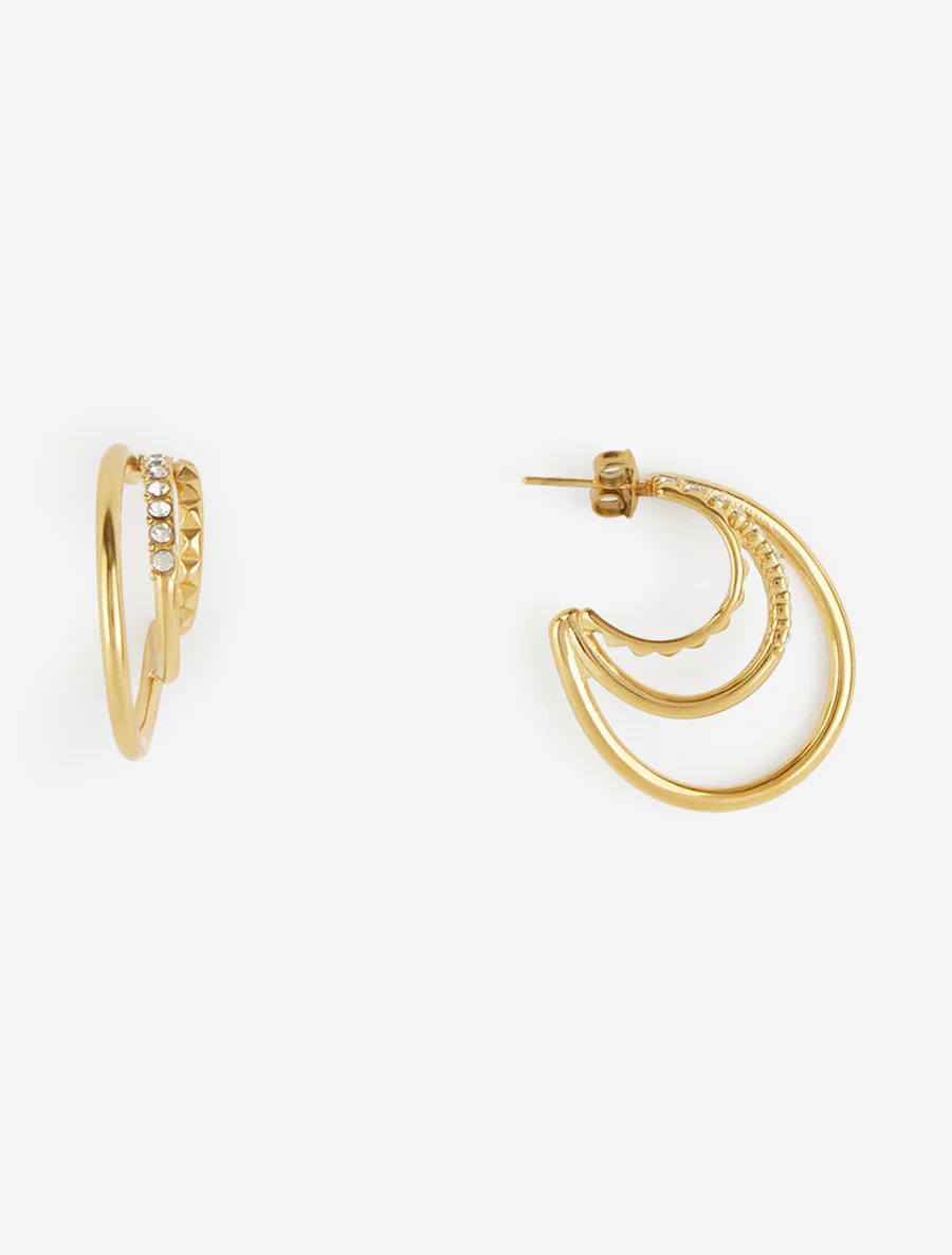 Drie ringen creolen met gravures en strass. - Goud - Image 2