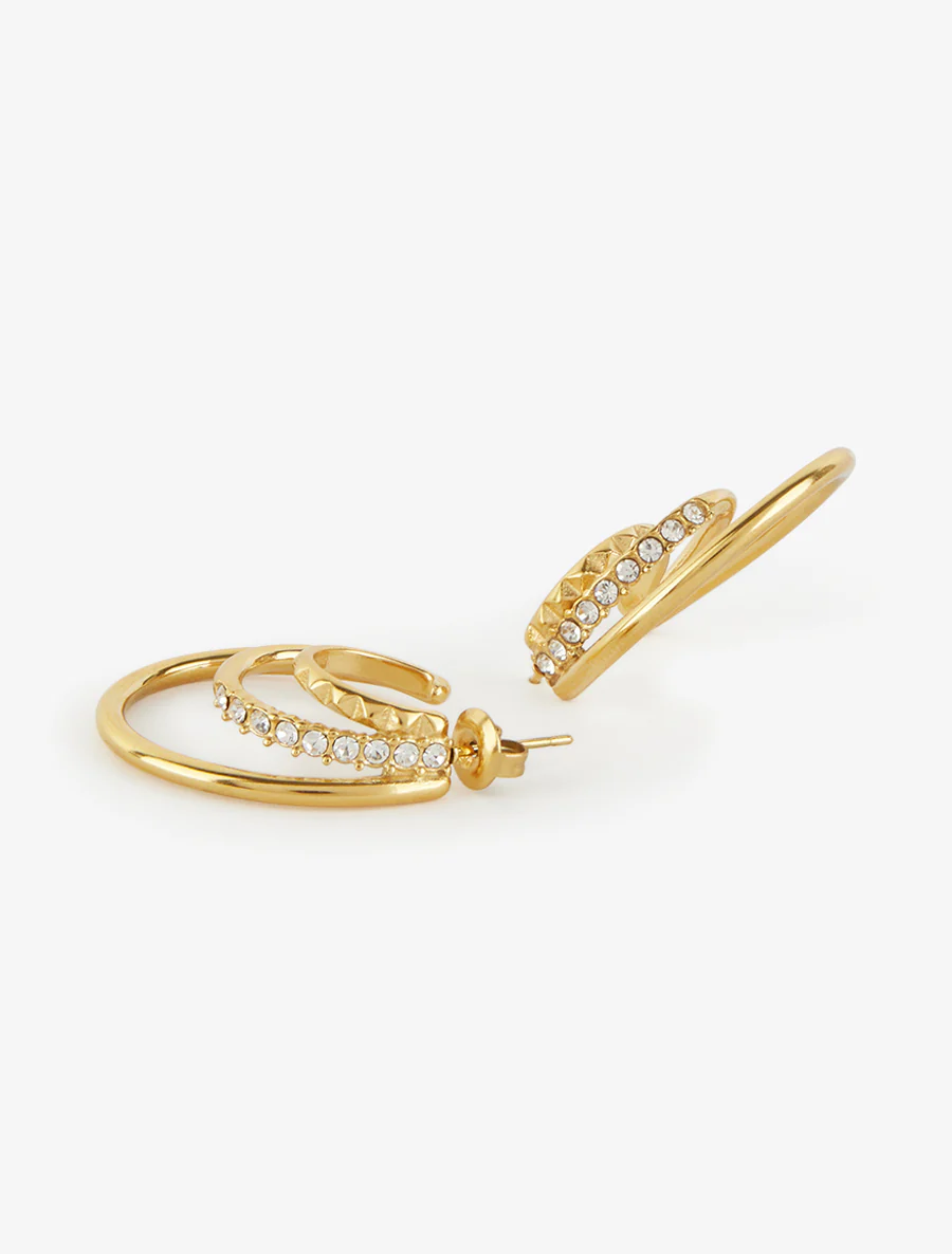 Drie ringen creolen met gravures en strass. - Goud - Image 3