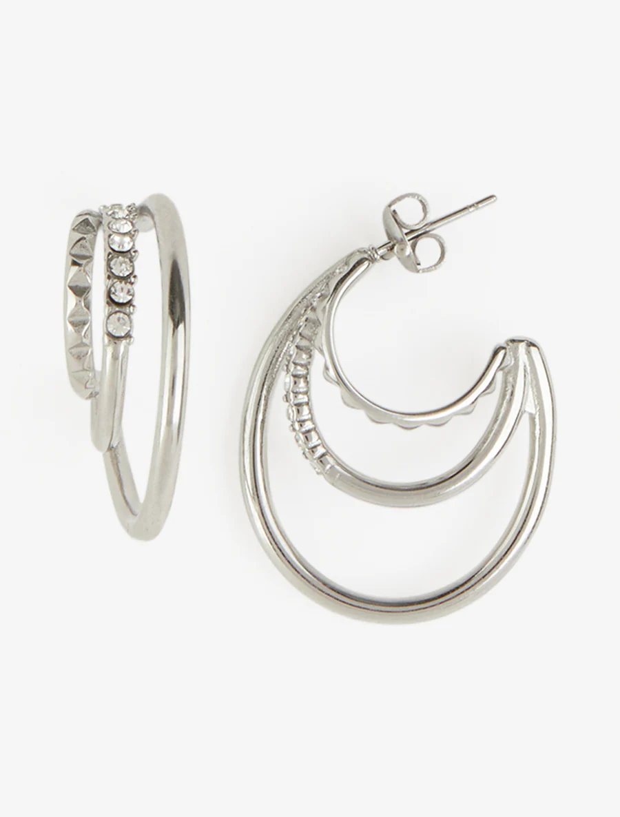 Drie ringen creolen met gravures en strass. - Geld - Image 2