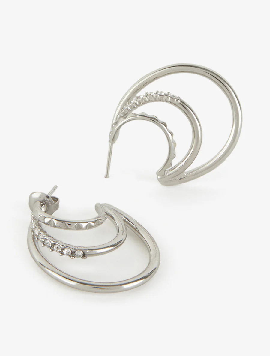 Drie ringen creolen met gravures en strass. - Geld - Image 3