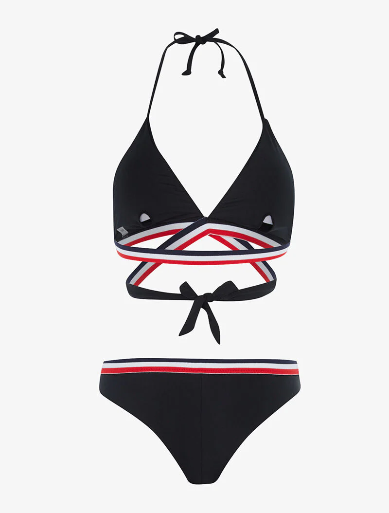 Trikleurige bandjes triangelbikini - zwart - Image 2