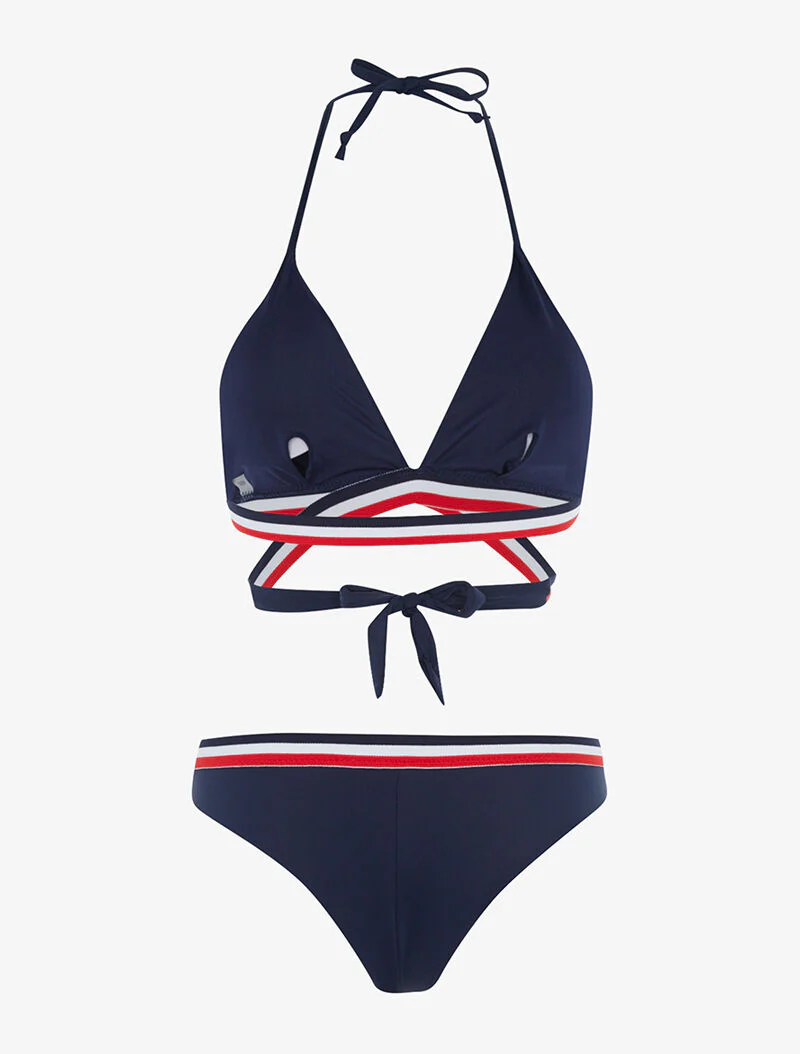 Driekleurige bandjes triangelbikini - marineblauw - Image 2