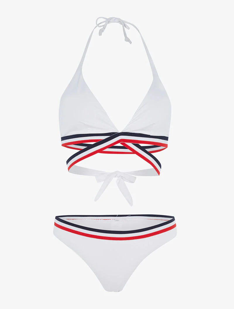 Trikleurige bandjes triangelbikini - wit