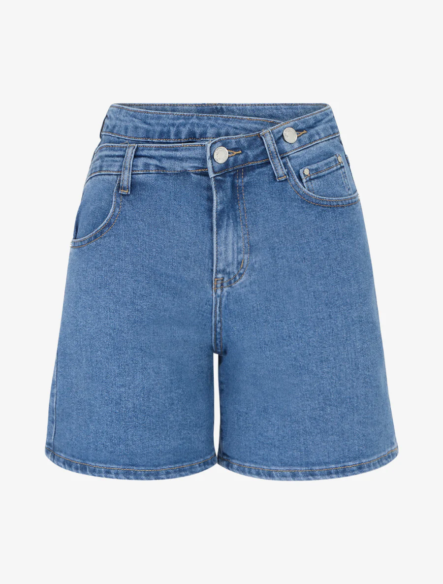 Dubbelknoop rechte snit short - Blauw