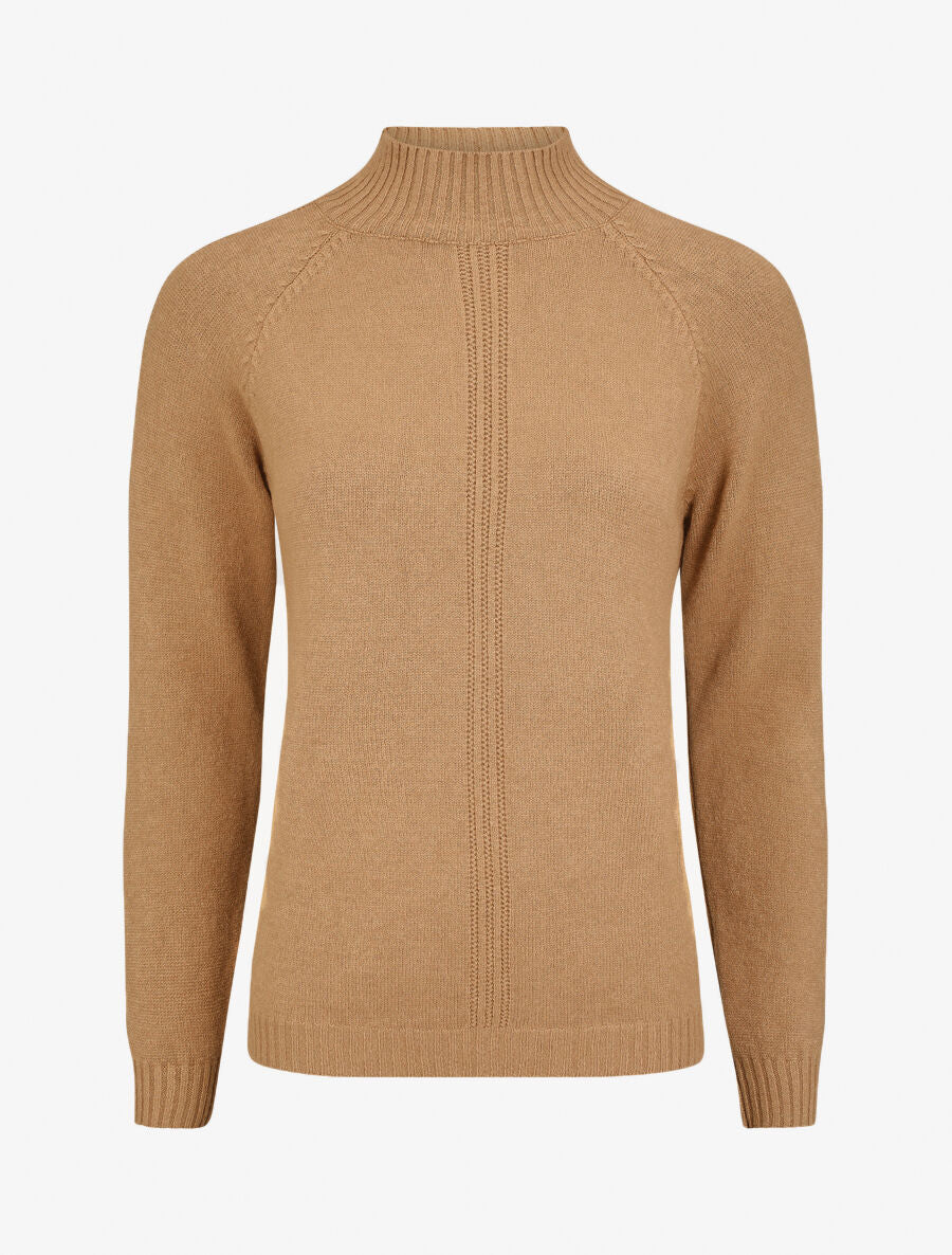 Dunne effen trui met opstaande kraag - Camel