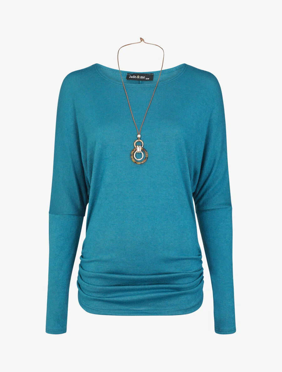 Dunne effen trui met plooiaccent - Eendblauw