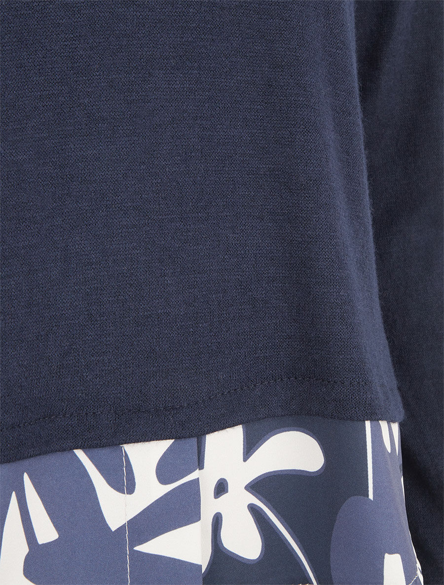 Dunne trui met bedrukt inzetstuk - Donkerblauw - Image 3