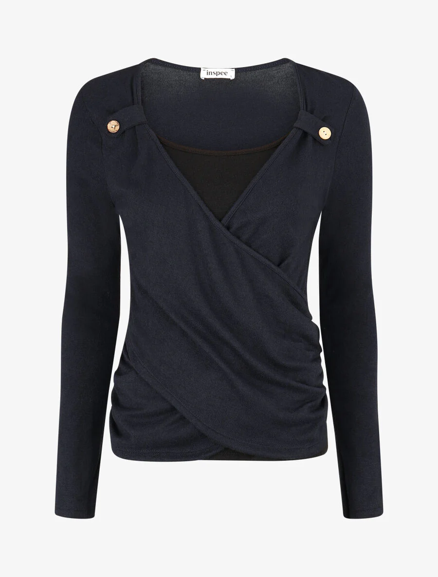 Dunne trui met hartvormige voering - Marineblauw
