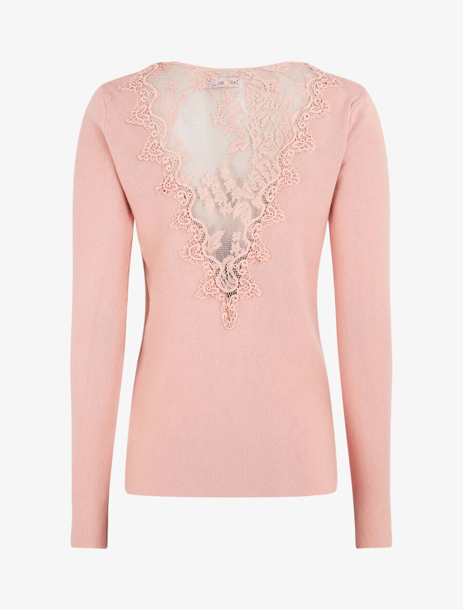 Dunne trui met kanten rug - Roze - Image 3