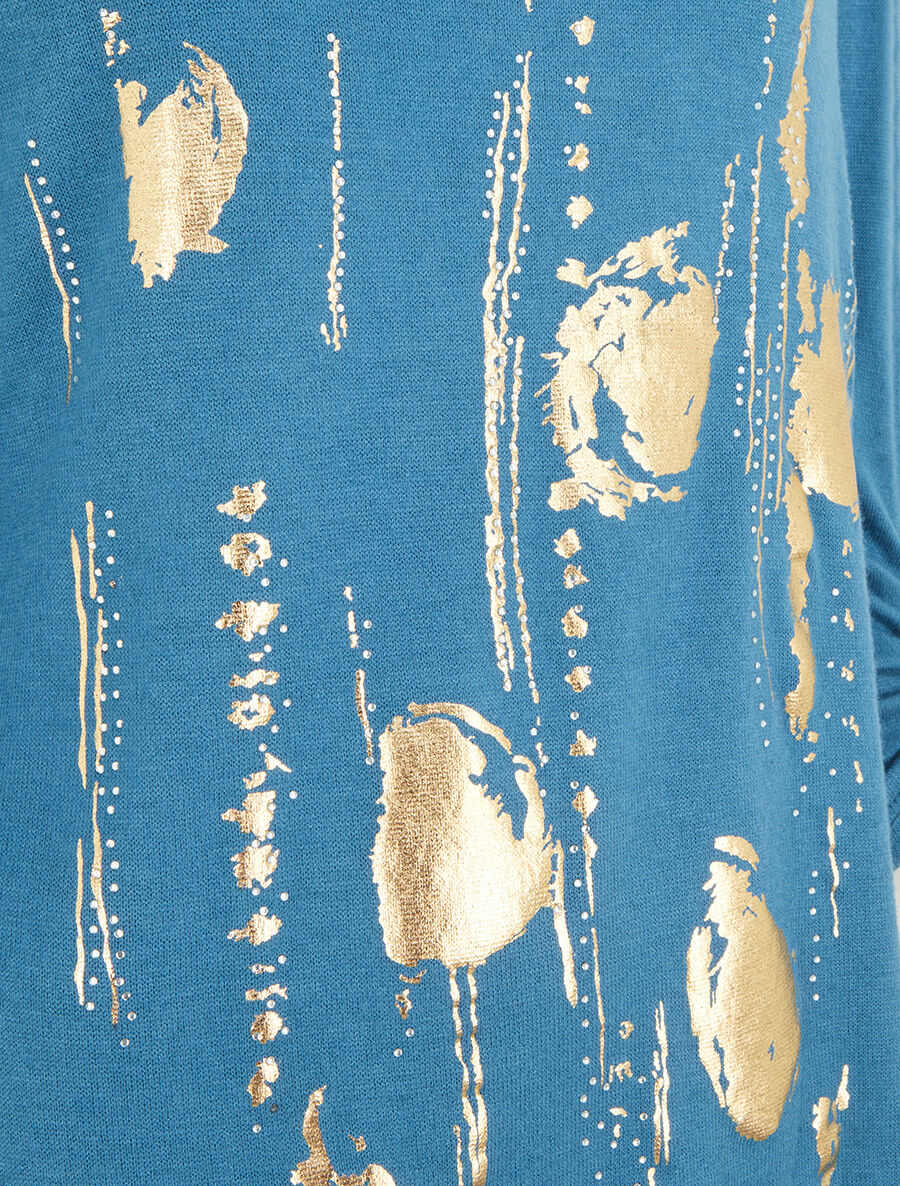Dunne trui met lange oprolbare mouwen - Blauwgroen - Image 3